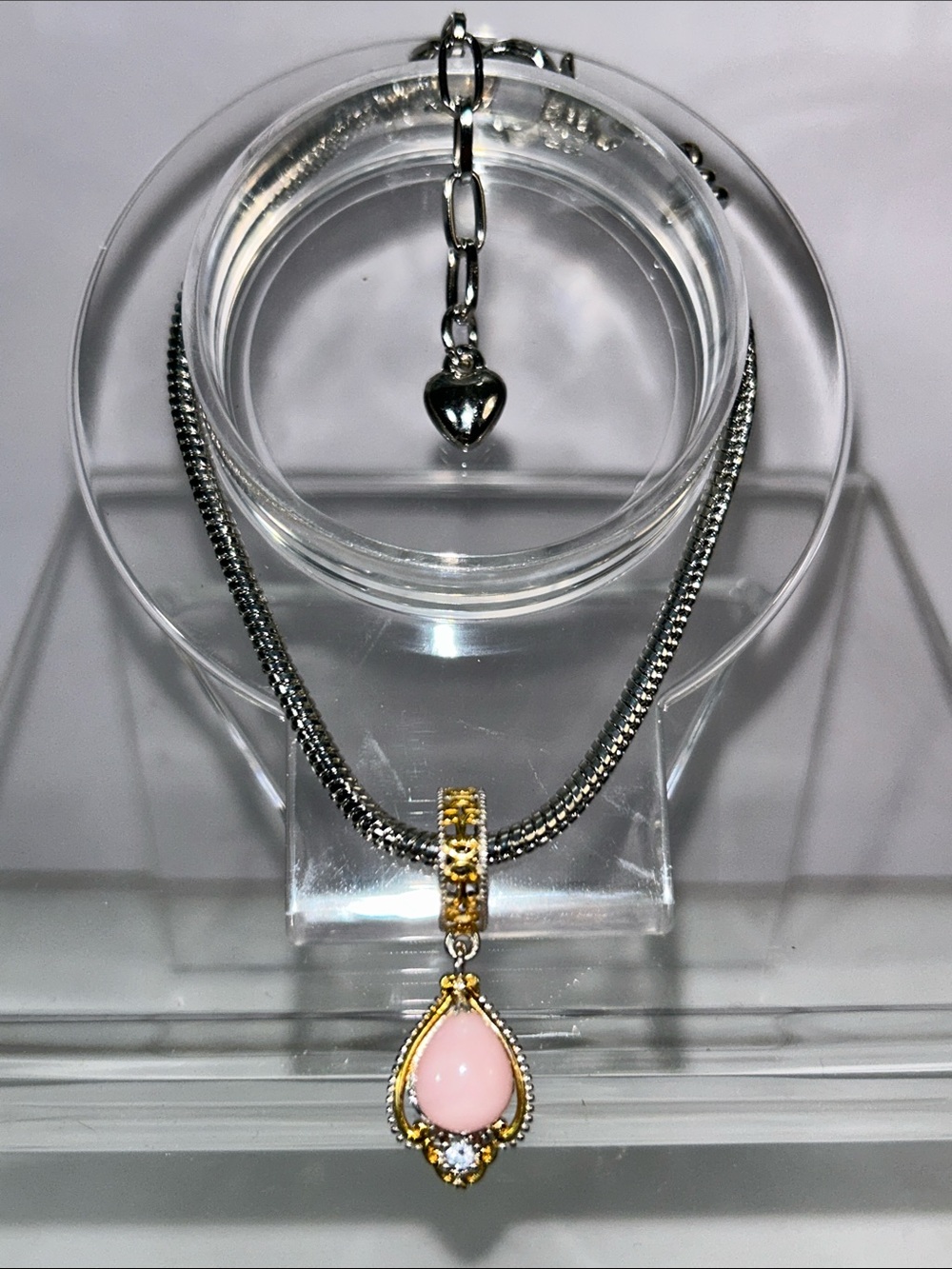 NWOT Gems En Vogue Palladium 18k Accent Genuine Pink Opal Euro Style Charm